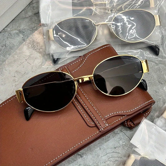 Trendy Oval Sunglasses for Women 2026 Luxury Brand Designer Metal Frame Sun Glasses Ladies Classic Vintage Round Shades Unisex