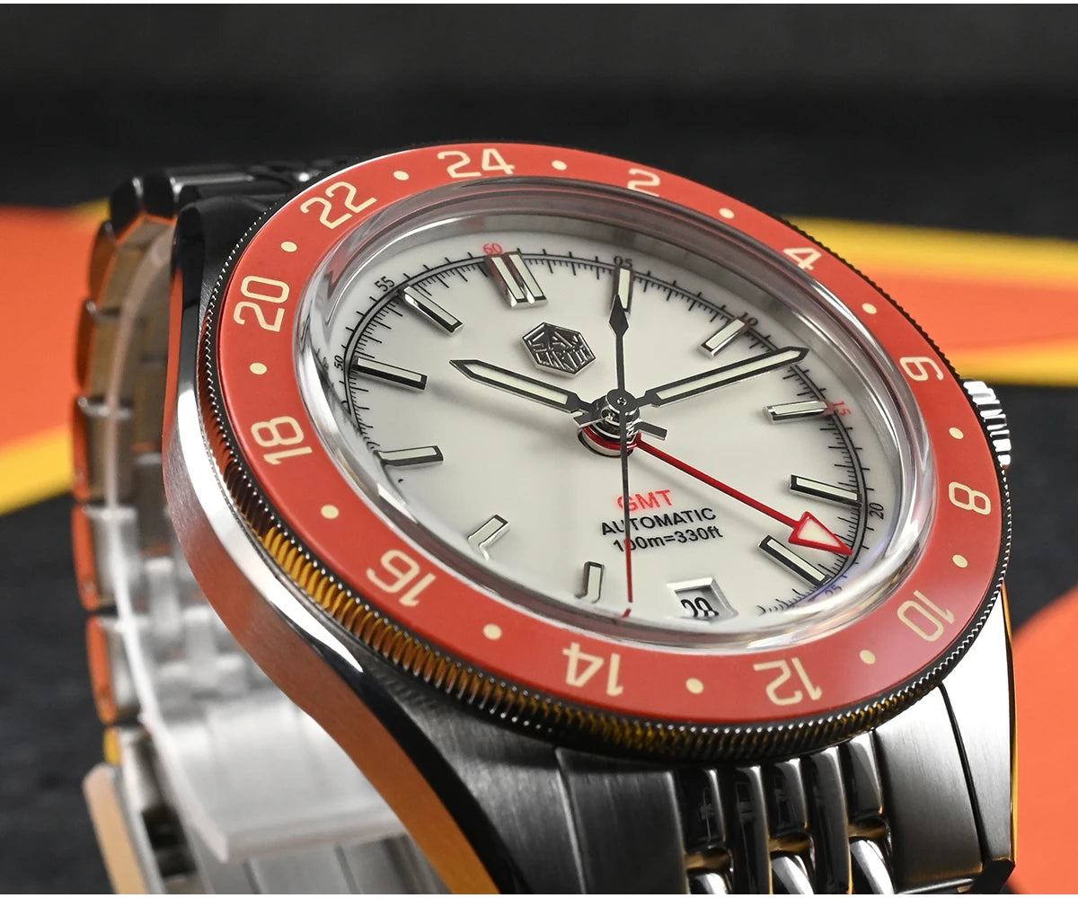 San Martin 39.5mm Limited Edition Full Lume Dial Automatic Men's Watch NH34 GMT 6H Date 10Bar Luxury Watch SN0116W