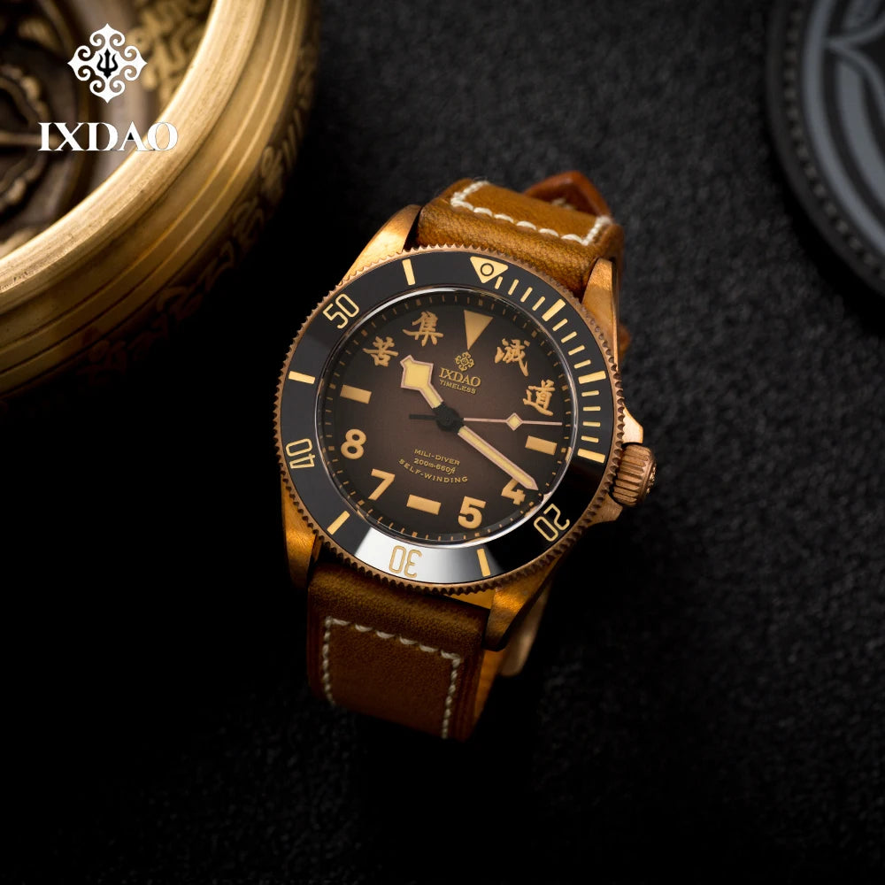 IPOSE IX&DAO 2025 New Bronze Men's Automatic Mechanical Watch PT5000 Sapphire Retro Leather Waterproof 20Bar Reloj Hombre
