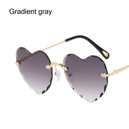 Heart Sunglasses Rimless Metal Frame Heart Shaped Sunglasses Gradient Lens Love Heart SunGlasses Women Eyewear UV400 Protection