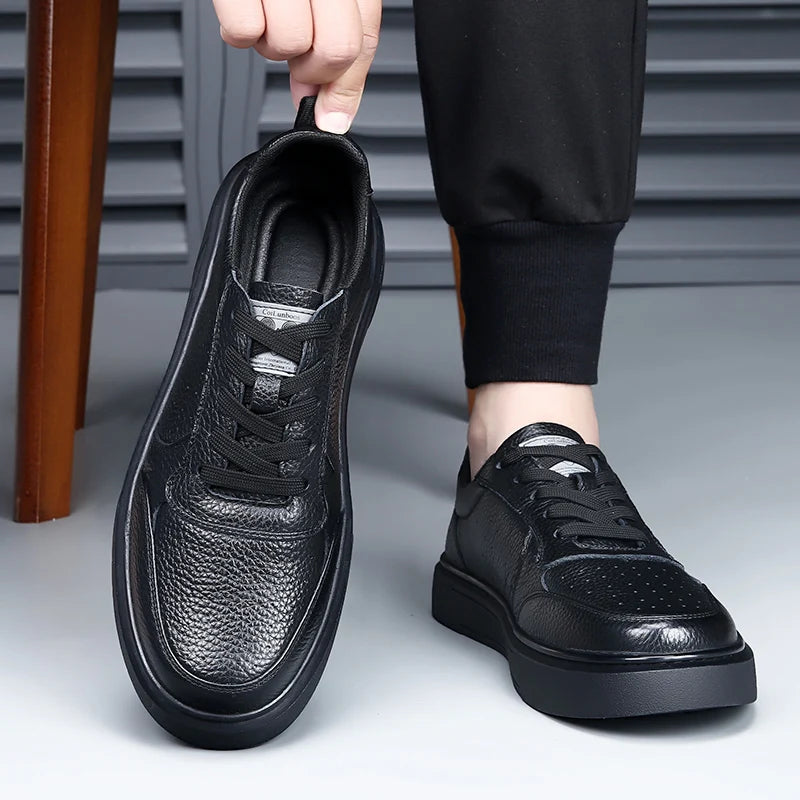 DIMANYU Sneakers da uomo in vera pelle - Nuove scarpe casual estive da uomo con plateau, allacciate, semplici, alla moda e traspiranti