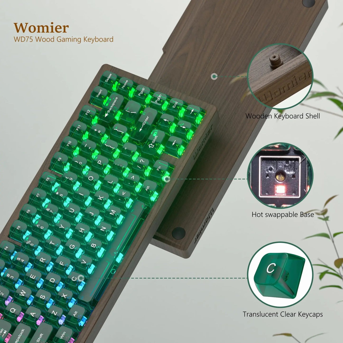 Womier WD75 QMK/VIA Wooden Gaming Keyboard 8000mAh Tri-Mode Wireless Mechanical Custom RGB Hot Swappable Keyboard