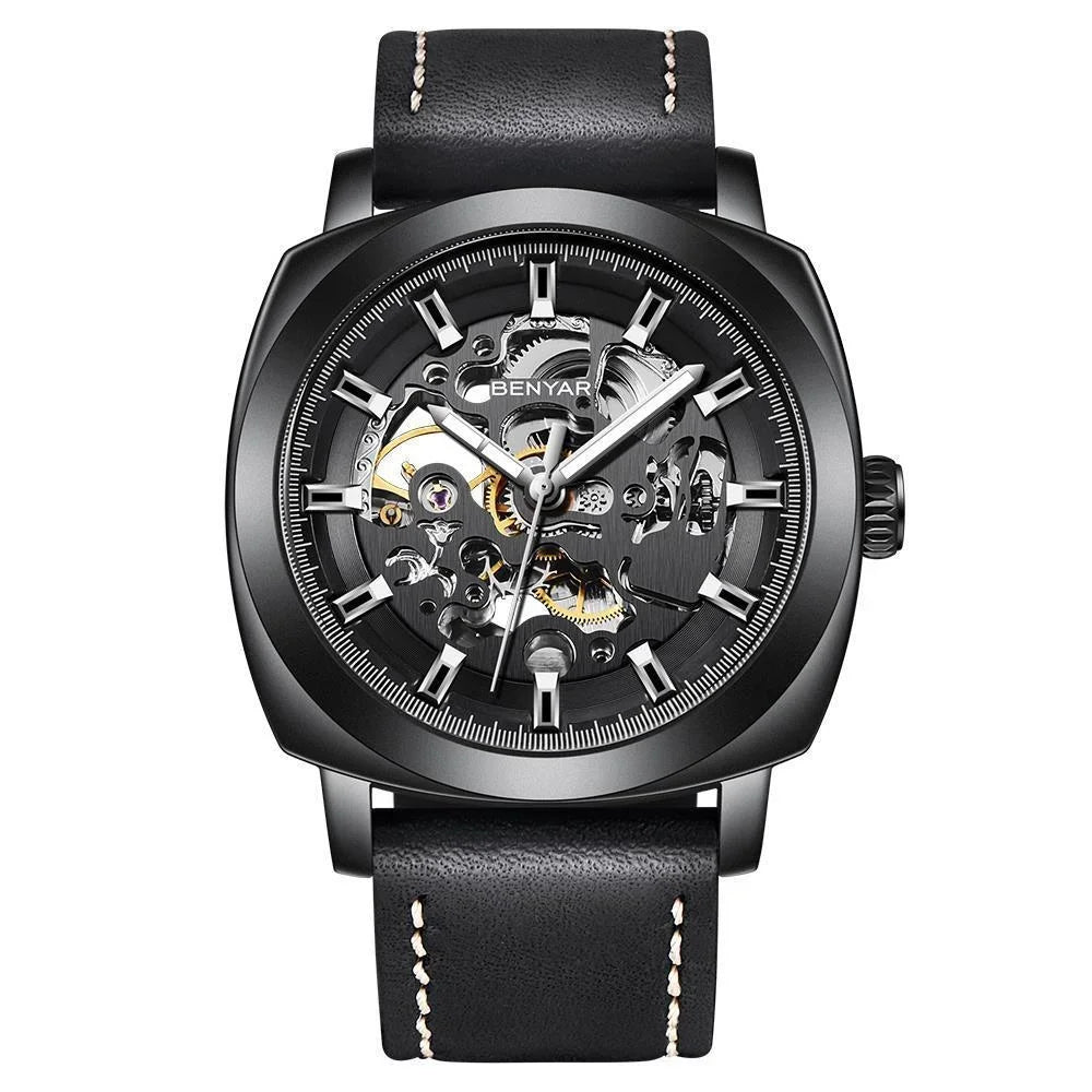BENYAR Watch for Men Luxury Skeleton Tourbillon Automatic Mechanical Men's Watch 30M Waterproof Leather Strap Sports Reloj Hombre