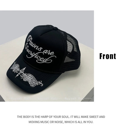 Printed Letters Wing Baseball Hats Hip Hop Breathable Color Block New Unisex Personal Sunshade Mesh Versatile Trucker Caps ins