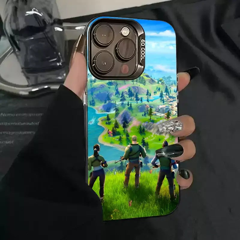 1pc Game F-Fortnite Phone Case IMD Color Silver Shell For iPhone 16, 15, 14, 13, 12, 11 Pro Max Plus