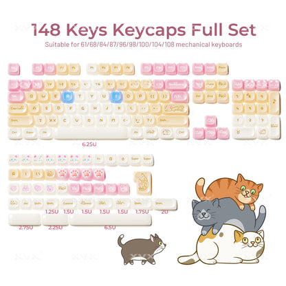 XVX 148 Keys Cat Theme Keycaps MAO Profile Key Cap Korean Glossy Cute Keycap for Keyboard 61 64 68 78 87 96 98 104 108