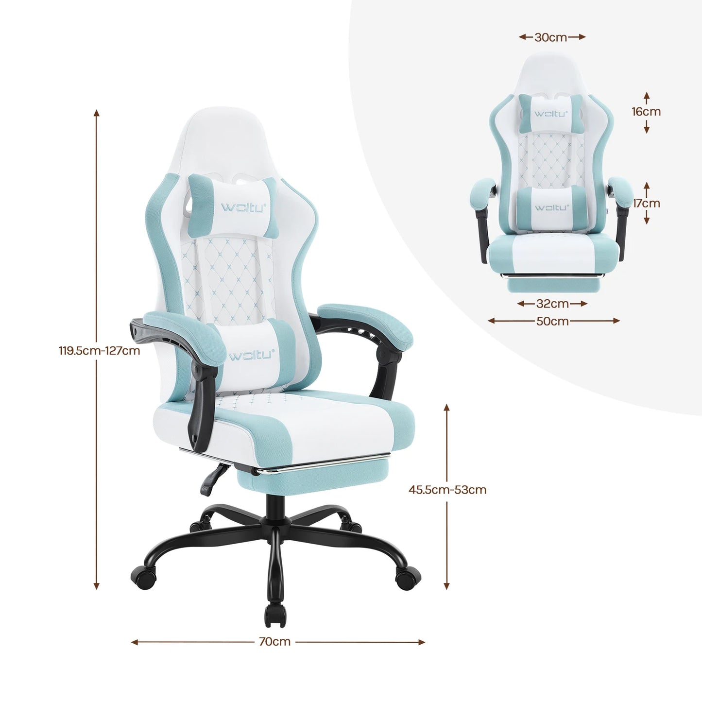 WOLTU Swivel Computer Chair with Massage Function Ergonomic Office Chair with Pillow & Footrest Height Adjustable Gaming Chair