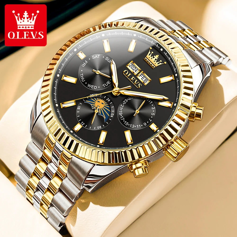 OLEVS 6688 Fashion Automatic Mechanical Men's Watch Moon Phase Dual Calendar Waterproof Luminous Luxury Business Watch for Man
