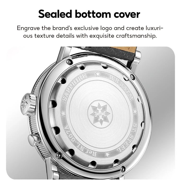 FARASUTE Retro Luxury Alarm Clock Quartz Watch Men Waterproof Night Light Wristwatch Casual Sapphire Stainless Steel Male Reloj