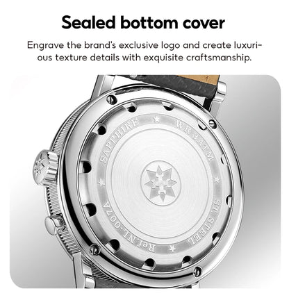 FARASUTE Retro Luxury Alarm Clock Quartz Watch Men Waterproof Night Light Wristwatch Casual Sapphire Stainless Steel Male Reloj