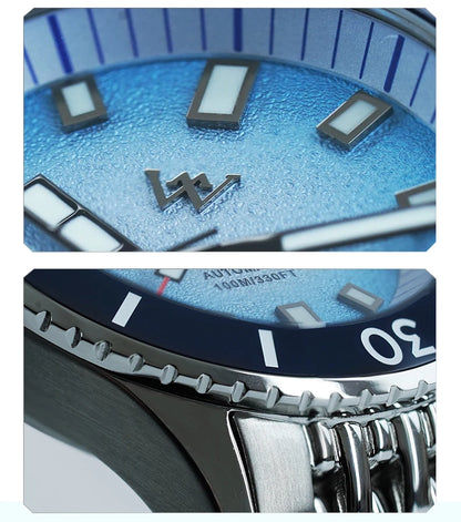 WM Watch Automatic Mechanical Diver Watches Men Sparkle Grain Gradient Dial Ceramic Bezel NH35 AR Coated Welly Merck Watch WM212