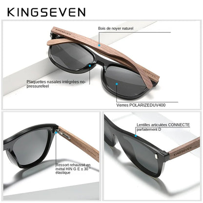 KINGSEVEN Exclusive Design Vintage Men's Glasses Walnut Wooden Sunglasses UV400 Protection Fashion Square Sun glasses Women 5510