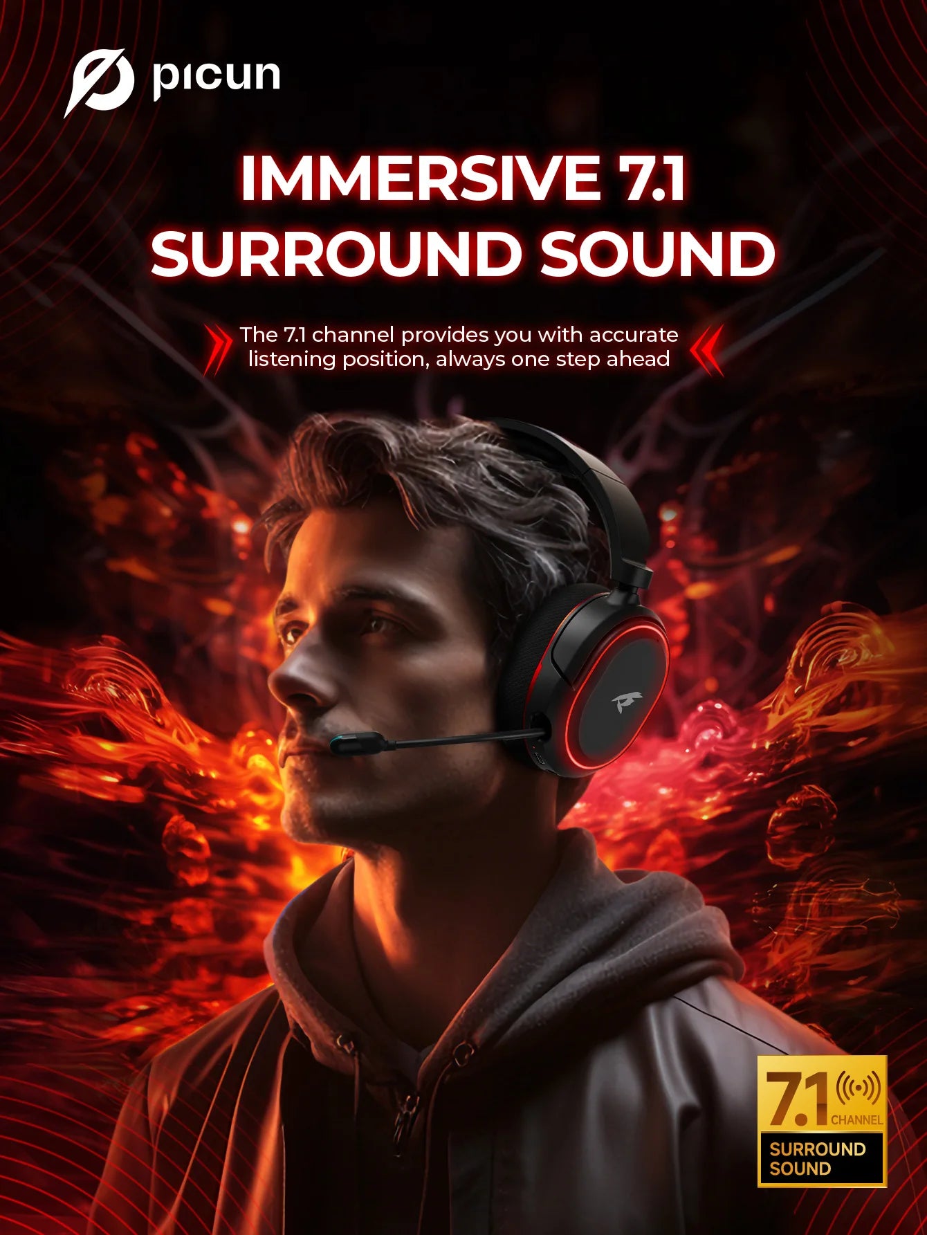 Picun G2 Wireless Gaming Headset Bluetooth 5.3 2.4G Headphones 7.1 Surround 5ms Low Latency ENC Mic for PC PS4 PS5 Phone Switch