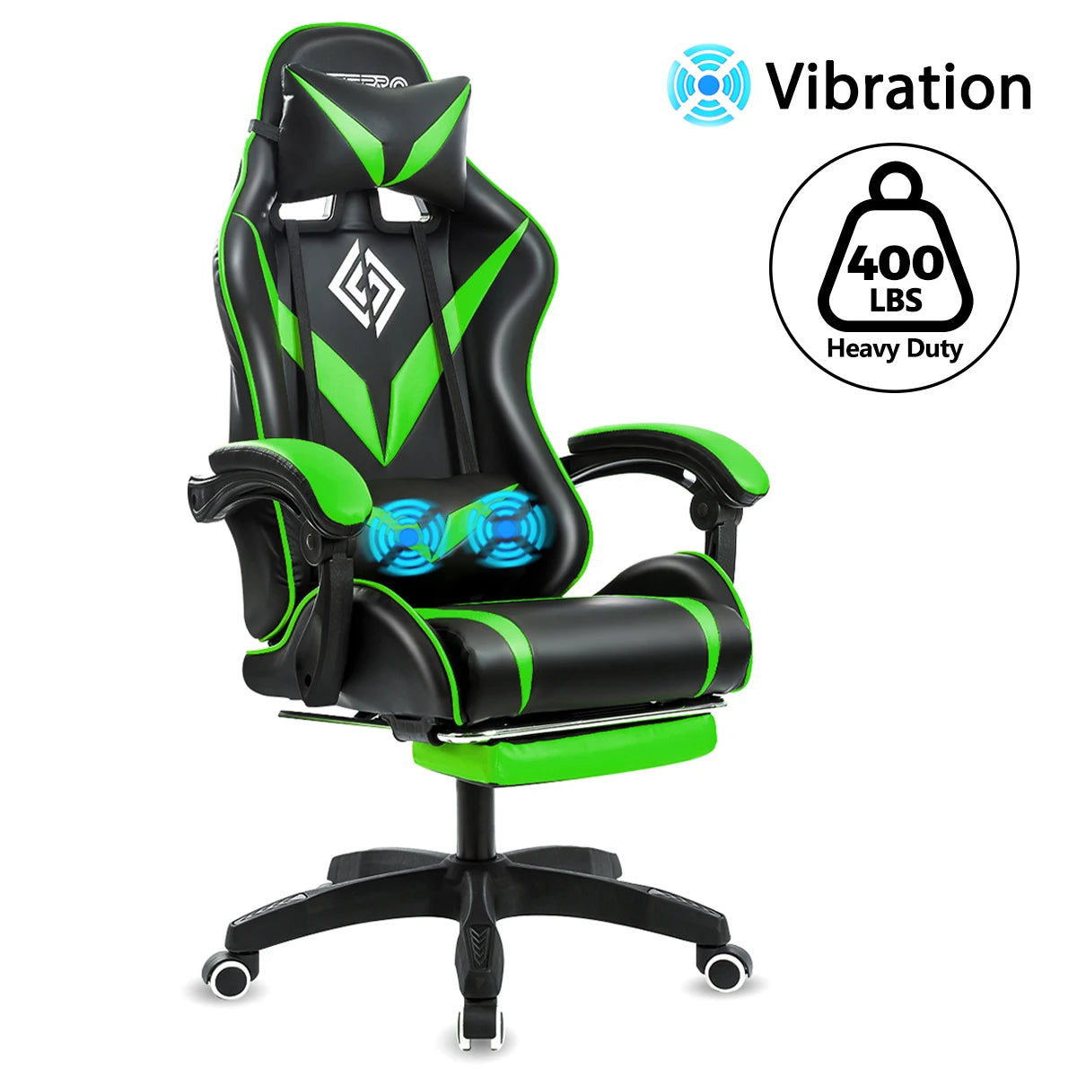 400Lbs Load Gaming Chair with Massage Ergonomic Computer Chair Footrest and Lumbar Support Reclining PC Chair Adjustable Armrest