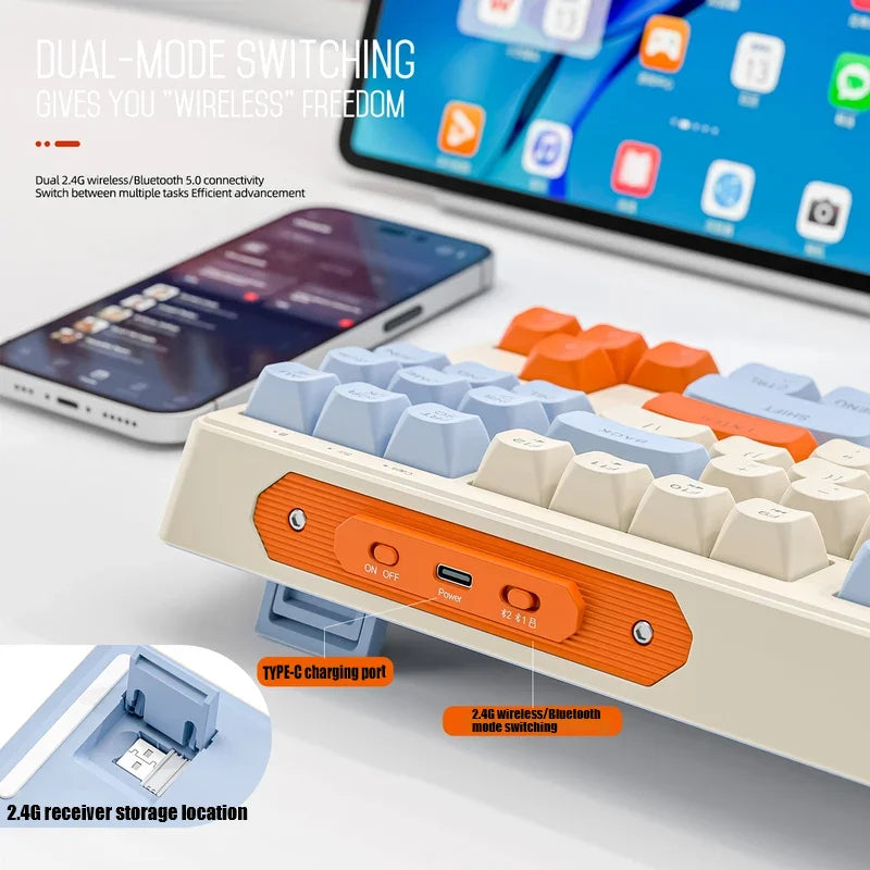 Teclado M87 inalámbrico Bluetooth de doble modo, sensación mecánica, gaming y oficina, silencioso, teclas esféricas PBT, luz arcoíris
