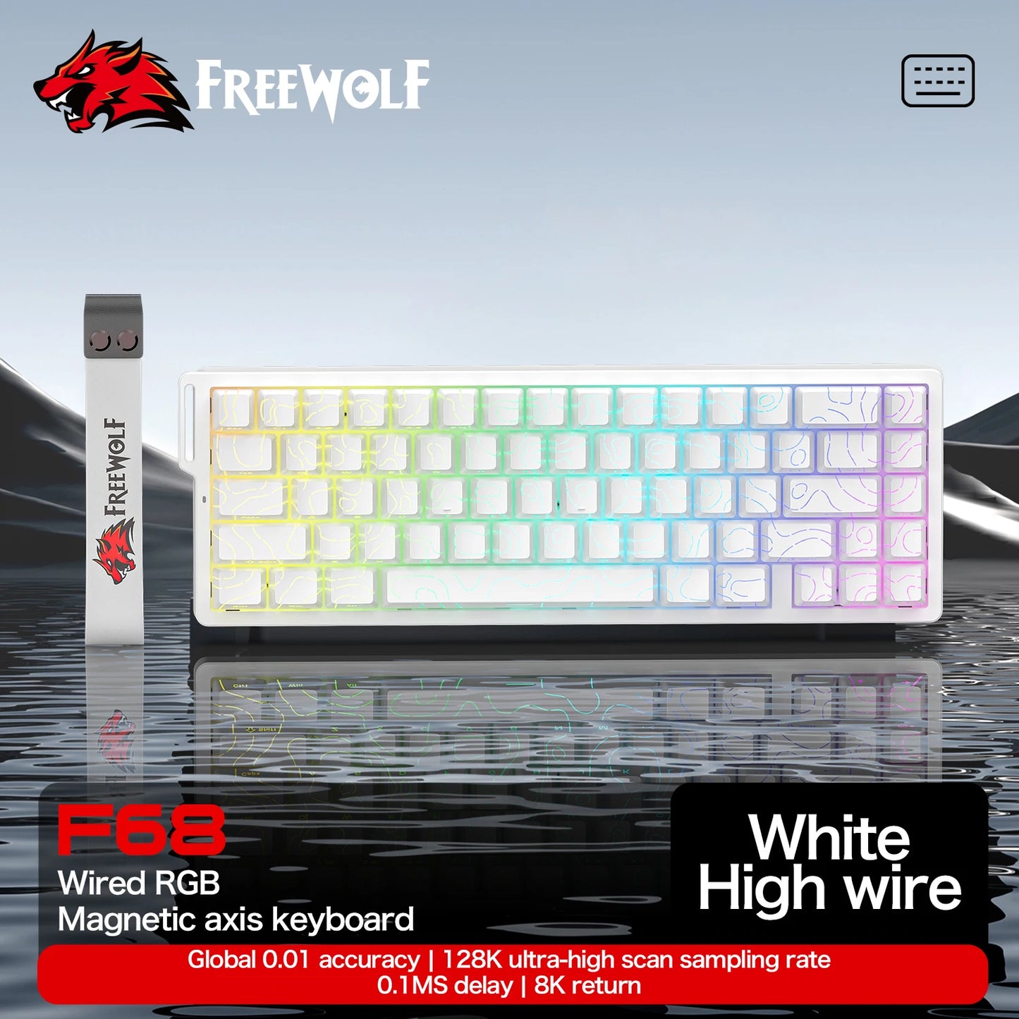 Tastiera a switch magnetici ATTACK SHARK X68HE cablata e FREEWOLF F68 cablata F68Pro wireless per gaming professionale 8K Hz 0.01mm Rapid Trigger