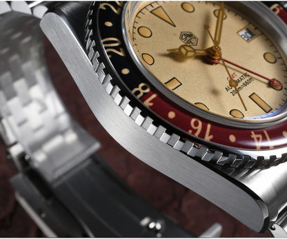 San Martin 40mm SN0005 Retro GMT NH34 Automatic Distressed Patina Dial Bi-color Sapphire Bezel Jubilee Mens Watches 20Bar Lume