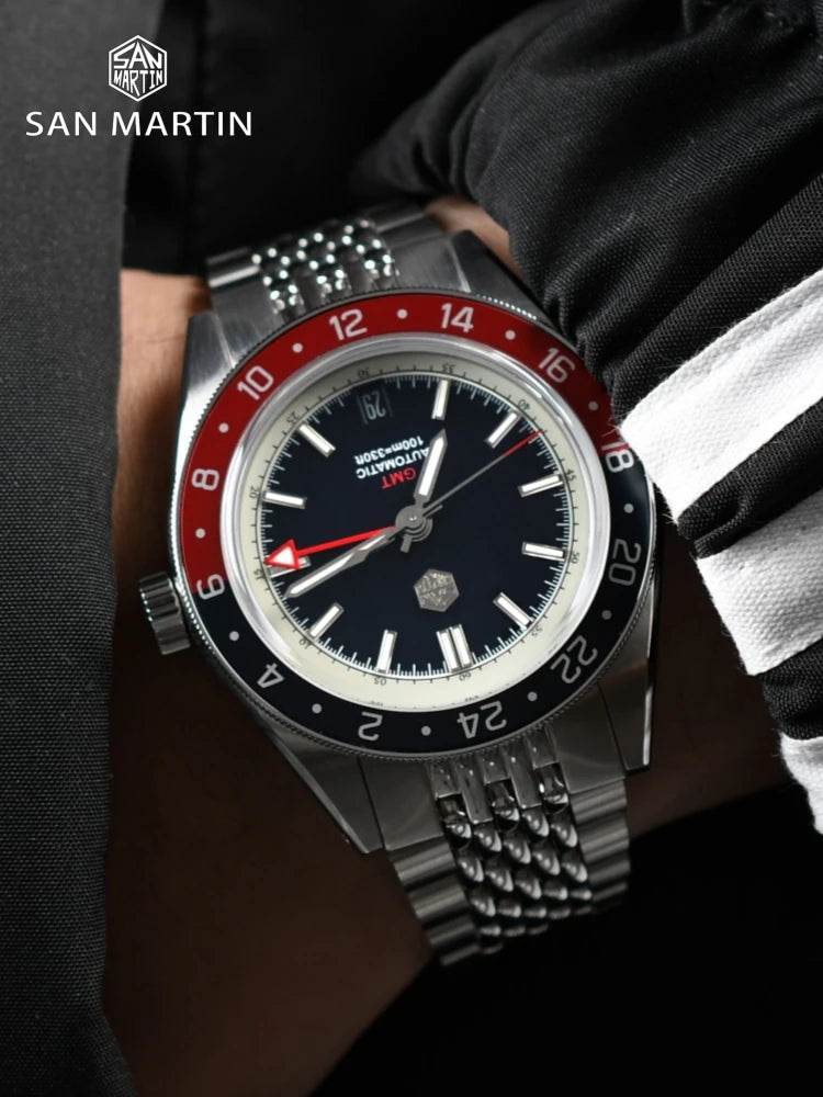 San Martin 39.5mm Limited Edition Full Lume Dial Automatic Men's Watch NH34 GMT 6H Date 10Bar Luxury Watch SN0116W