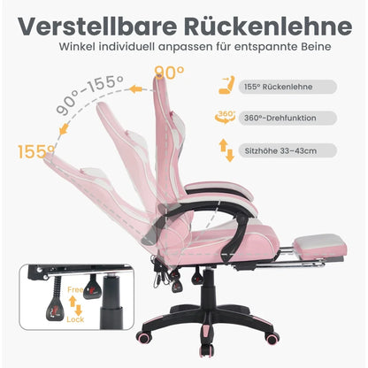 Ergonomic Gaming Chair 360° Reclining Office Chair with Footrest, Adjustable Height Racing Chair with Lumbar Support and Headrest