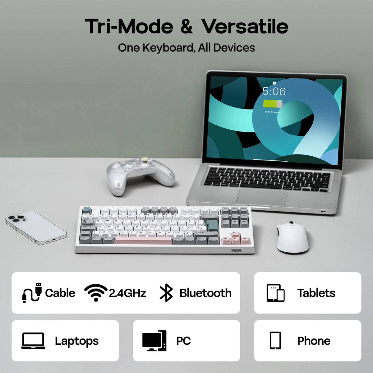 ISO-UK Layout EPOMAKER TH87 TKL Layout Wired/BT/2.4Ghz Wireless NKRO Mechanical Keyboard with 10000mAh Battery & RGB Light