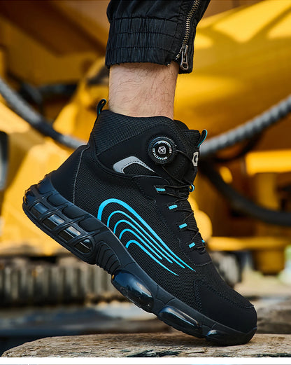 Bottes de sécurité de travail montantes pour hommes, chaussures de protection indestructibles à bout en acier, bouton rotatif, chaussures de travail de sécurité