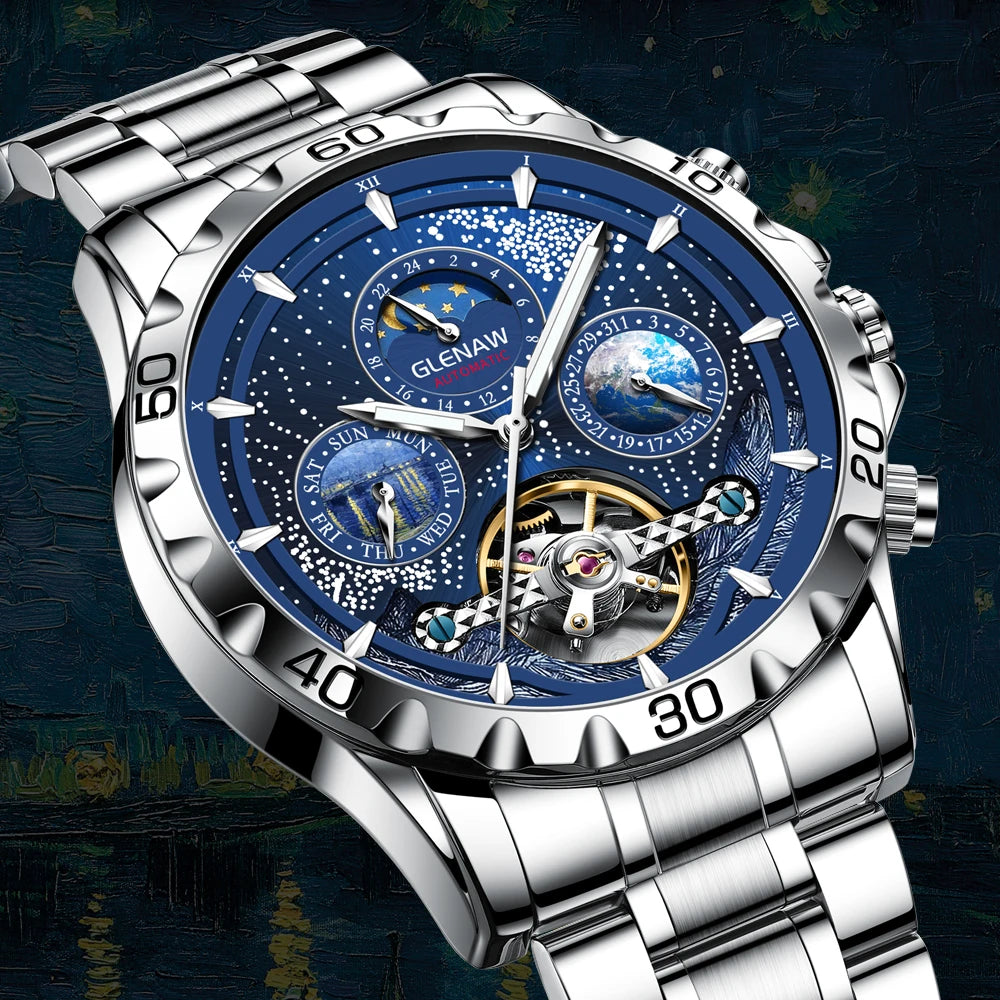 GLENAW Design Mens Watches Top Brand Luxury Fashion Business Automatic Watch Men's Waterproof Mechanical Watch Montre Homme