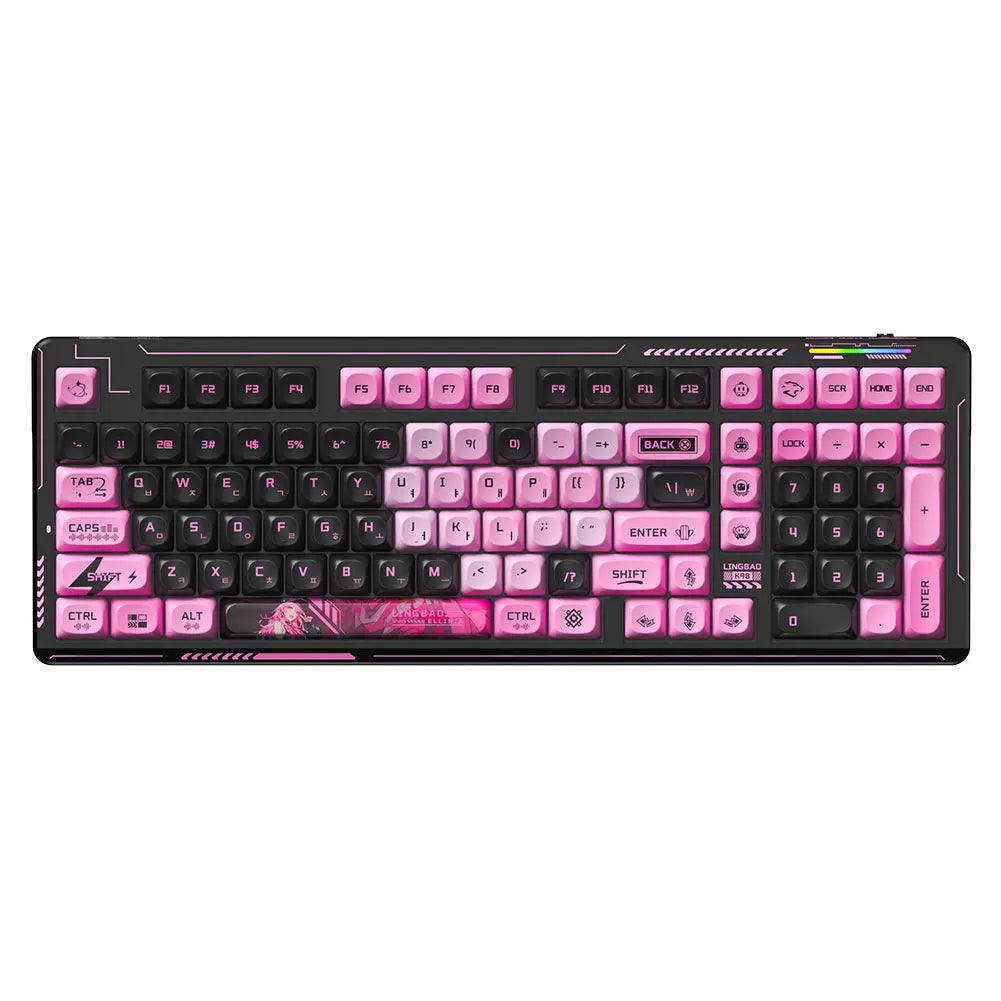 AULA×LINGBAO K98 Wireless Mechanical Keyboard Custom Korean Letters PBT Keycaps Hot-swappable LEOBOG Switch 90% Layout