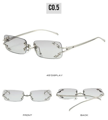 Y2K Rimless Square Star Sunglasses for Women Fashion Vintage Silver Hip Hop Driving UV400 Eyewear Alloy Frame Outdoor Men Punk