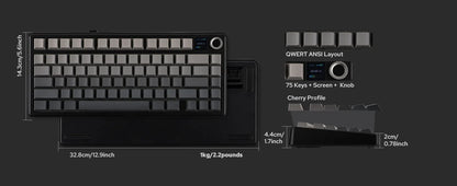 EPOMAKER X AULA F75 MAX Compact 75% Wired/BT5.0/2.4GHz Wireless Mechanical Gaming Keyboard with TFT Screen & Knob for PC/Mac