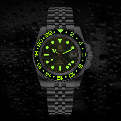 ADDIESDIVE Watch For Man Quartz GMT 20Bar Waterproof BGW9 Super Luminous 316L Stainless Steel Ceramic Bezel Watch