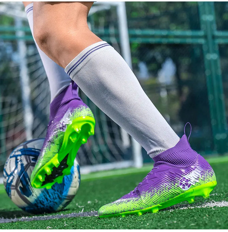 Uomo Donna Scarpe da calcio alte Antiscivolo Sneakers da calcio Traspiranti Scarpe da allenamento per futsal Scarpe da calcio da esterno su erba con tacchetti alla caviglia