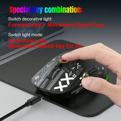 Gamingmus med 3 lägen, Bluetooth, uppladdningsbar, 2.4G USB, trådlös RGB-bakgrundsbelysning för iPad, surfplatta, laptop och dator