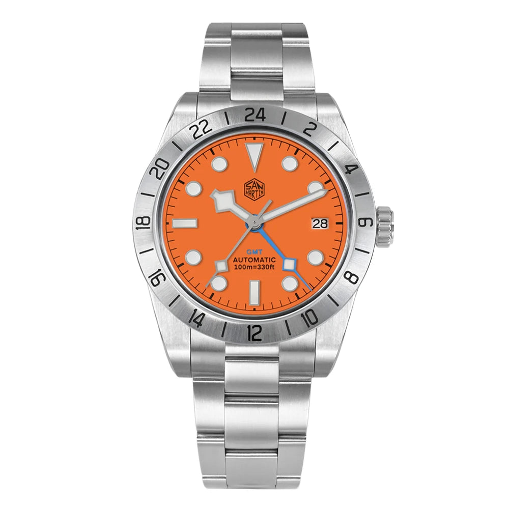Relógio mecânico automático San Martin New 39mm NH34 BB GMT, relógio desportivo, safira, luminoso, impermeável 100m, para homem, Relogio SN0054