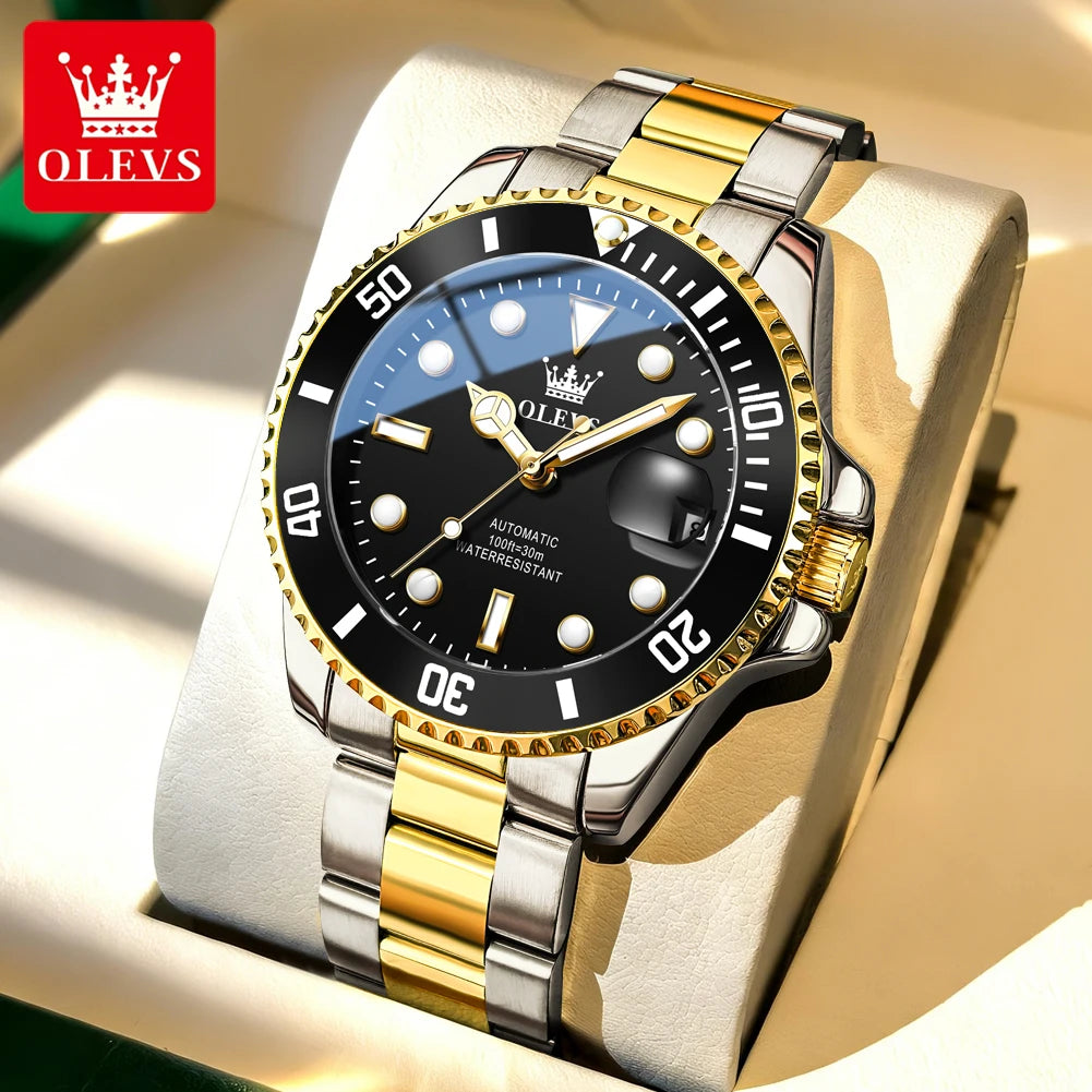 Ceas mecanic automat de lux pentru bărbați OLEVS 6650 – Rezistent la apă, luminescent, brățară din oțel – Ceas de mână pentru bărbați, stil profesional, marcă renumită