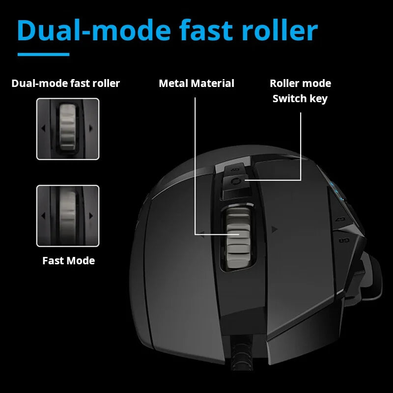 Rato gaming com cabo Logitech G502 HERO para e-sports, rato mecânico RGB com peso ajustável e macro programável para battle royale