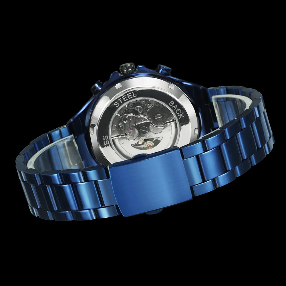 Ceas automat pentru bărbați WINNER – Model scheletat transparent, ace luminescente, brățară din oțel inoxidabil, ceas mecanic de lux
