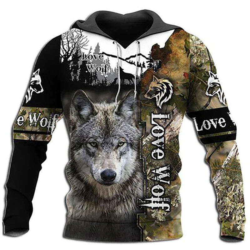 Fashion Spring Autumn Wolf Animal Men's Hoodies 3D All Over Printed Sweatshirt Unisex Pullover Casual Jacket Streetwear Coat 4XL