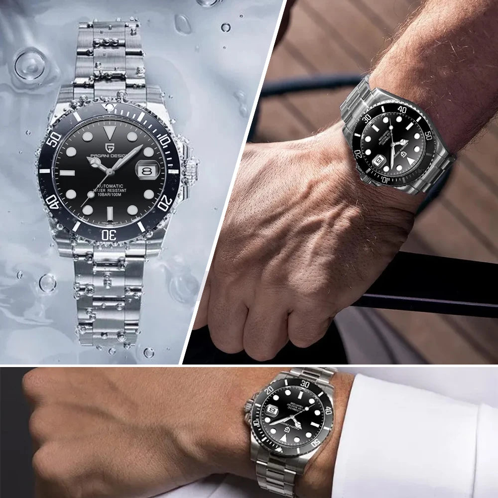 New PAGANI DESIGN Diving Automatic MechanicalWatch Luxury Sports WaterproofWatch Stainless Steel Sapphire Luminous Watch for Men