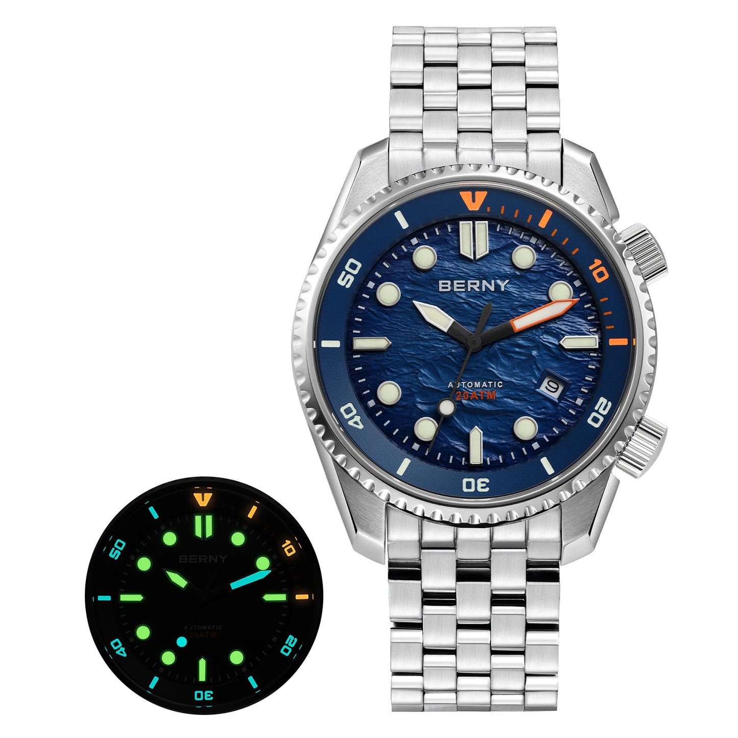 BERNY Diver Automatic Watches Men's Luxury Sapphire 316L Stainless Steel Mechanical Watch 42MM 200M Waterproof Diving Men Watch