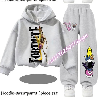 Fortnite Printed Children's Hoodies Cartoon Comfortable 2pcs Suit Loose Long Sleeve Tops with Pants Autumn Winter Clothes Gift