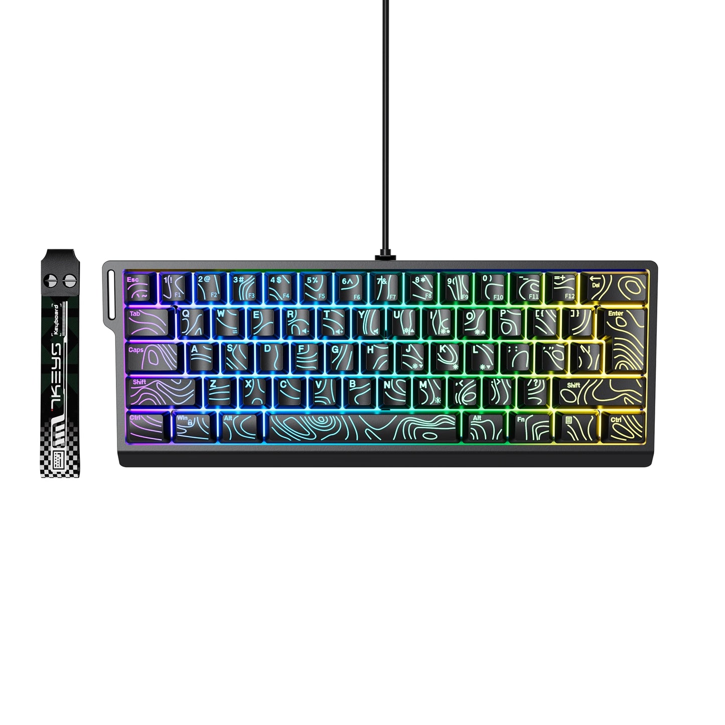 60% compact wired keyboard with RGB backlighting and gradient keycaps suitable for Windows tablets, laptops, and gamers.