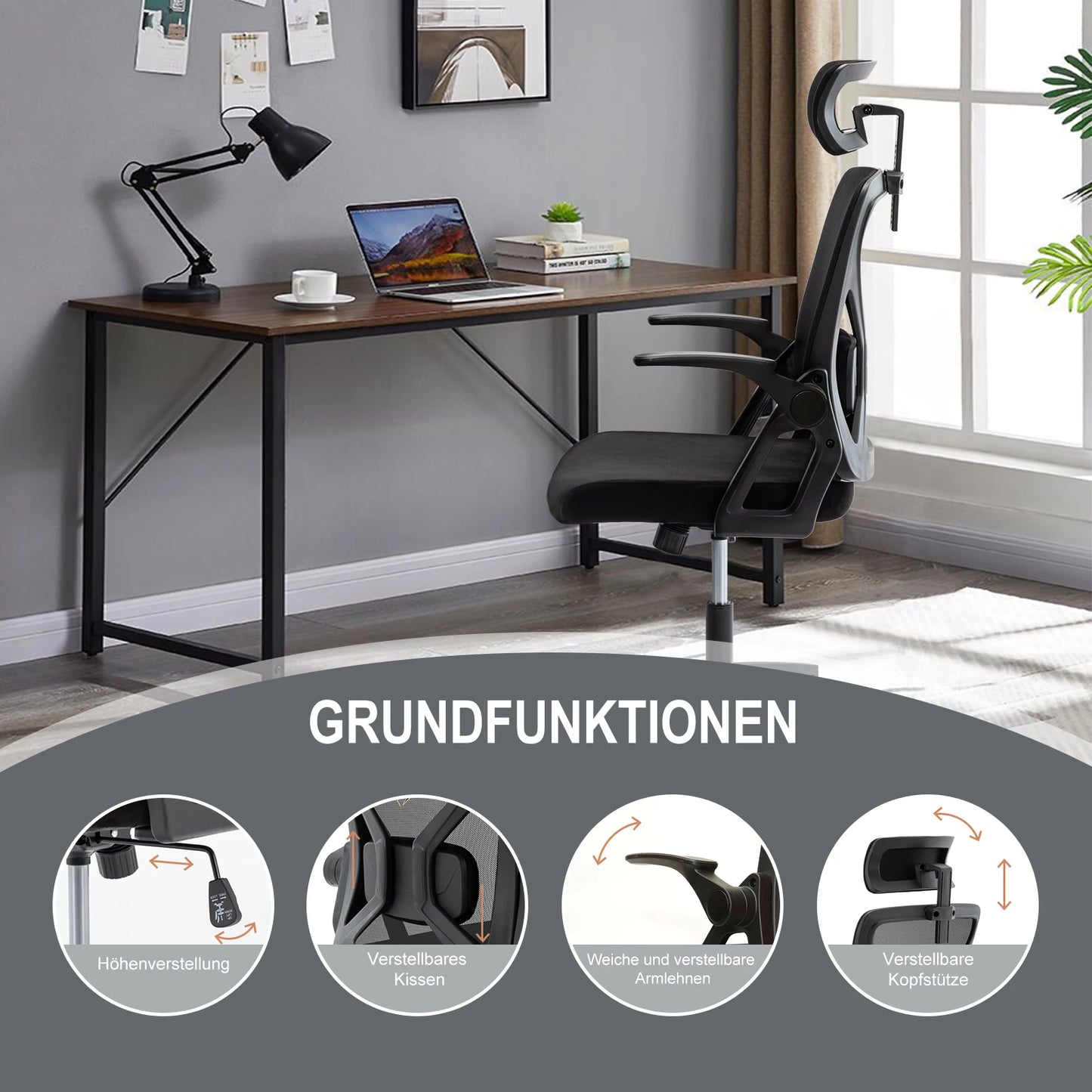 Symino Ergonomic Office Chair with Adjustable Headrest, Armrests & Lumbar Support, Rotating Rocker Executive Desk Chair for Home and Work