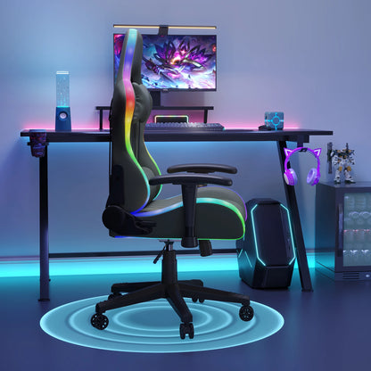 Gaming Chair, Ergonomic Gaming Chair with LED, Adjustable Computer Chair for Teenagers, Lumbar Cushion, Gamer Chair, Black