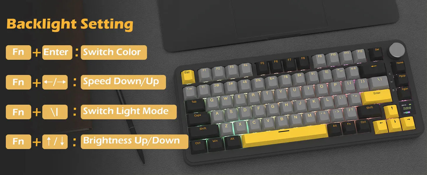 ATTACK SHARK X85 Pro 75% Mechanical Keyboard Wireless RGB Gaming Keyboard with Display Screen, Knob Control, Hot Swappable Gasket Mount, Bluetooth, 2.4GHz & Wired