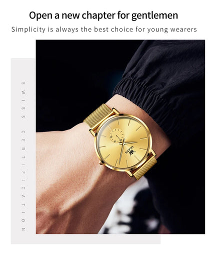 OLEVS 9954 Fashion Men's Watches Minimalism Ultrathin Original Quartz Wristwatch Waterproof Watch for Man Luminous Casual Mesh
