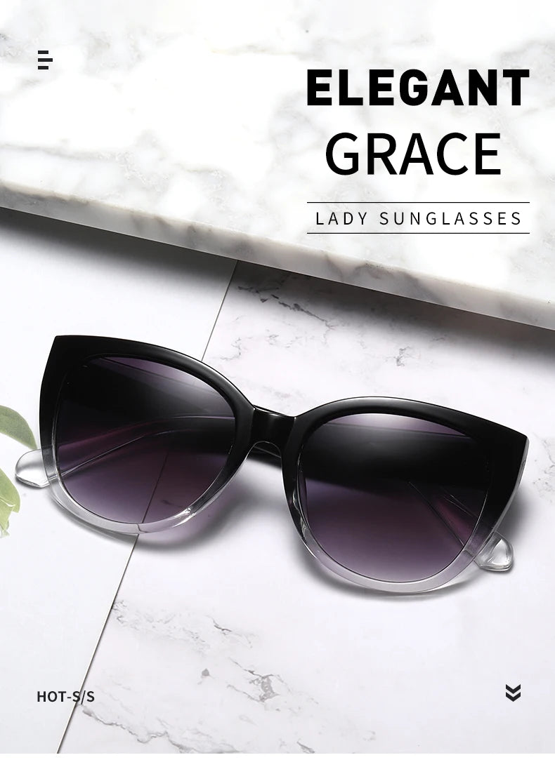 Retro Fashion Cat Eye Sunglasses Women Brand Sun Glasses Gradient Lens Simple Wide Leg Design Unisex Cateye Female Shades UV400