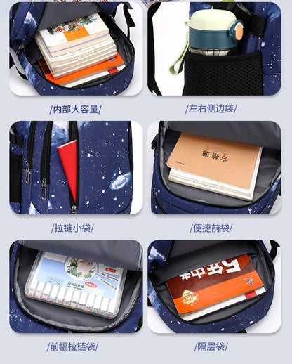 Fortnite Starry Sky Backpack Large Capacity Waterproof Laptop Bag Game Character Print Student Pack Boys and Girls Back to School Bag