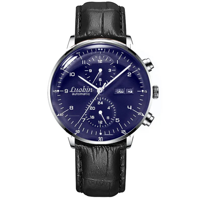 Men's Business Watch Mechanical Movement Multifunction Chronograph Stainless Steel Waterproof Automatic Calendar Sapphire
