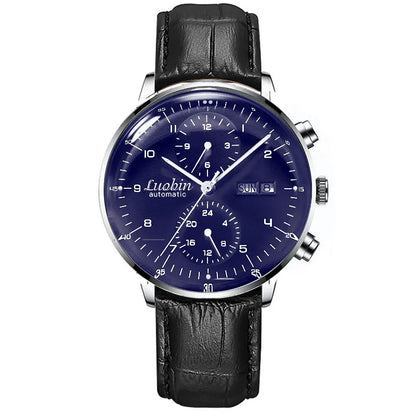 Men's Business Watch Mechanical Movement Multifunction Chronograph Stainless Steel Waterproof Automatic Calendar Sapphire