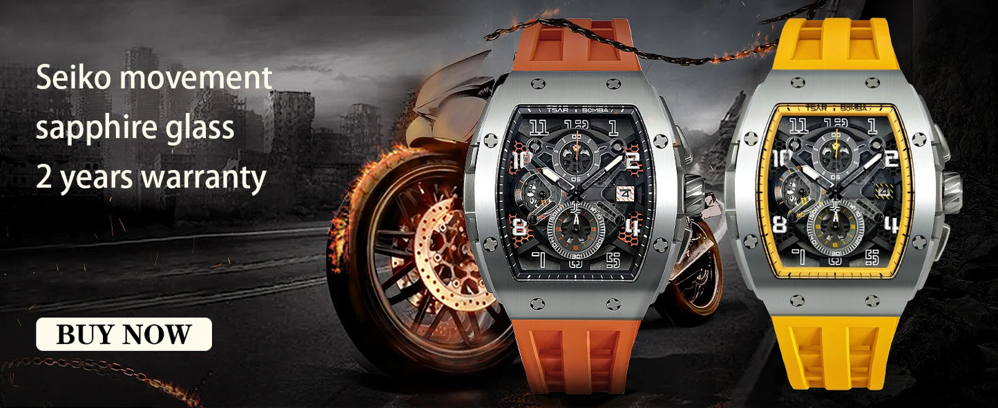 TSAR BOMBA Neue TB8204 Uhr für Herren, Japanisches Quarz-Chronographenwerk, 50M wasserdichte Armbanduhr, modische Sportuhr, luxuriöses Geschenk für Herren